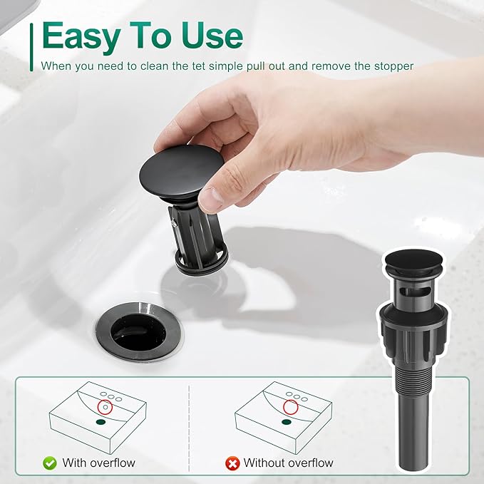VOTON Bathroom Faucet Matte Black, Modern Single Handle Bathroom Faucets for 1 or 3 Hole Bathroom Sink Faucet Mixer Tap Washbasin Faucet with Deck, Pop-up Drain and Supply Hoses