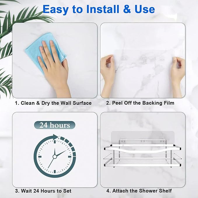 4 Packs Shower Caddy Adhesive Replacement, Strong Adhesive Hooks for Shower Caddy Kitchen Racks, No Drilling Transparent