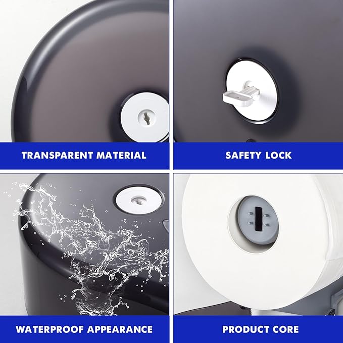 Toilet Paper Holder Wall Mount: Commercial Toilet Paper Dispenser - 9" Jumbo Toilet Paper Roll Holder for Bathroom, Black