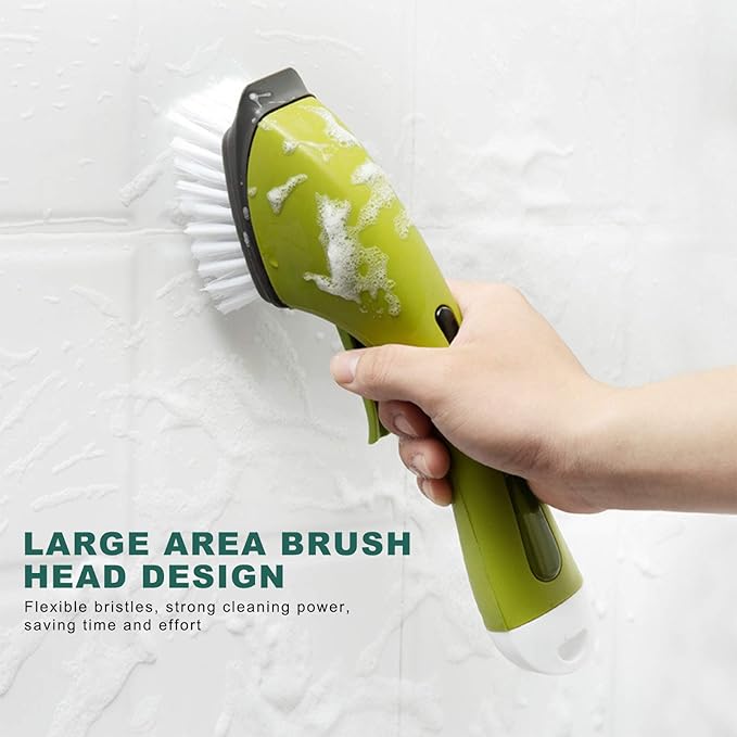 Soap Dispensing Dish Brush, 3-in-1 Heavy Duty Kitchen Scrub Brush with Built-in Soap Dispenser Fillable Reservoir Bathroom Scrubber Grout Cleaning Long Handle for Sink Bathtub