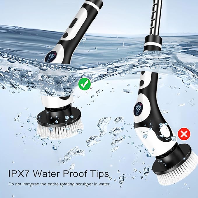 Electric Spin Scrubber, New Cordless 2 Speed Cleaning Brush Bathroom Scrubber, Voice Wireless Handheld Brush, IPX7 Waterproof Shower Scrubber with 9 Brush Heads, Extendable Long Handle