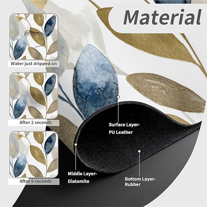 Kitchen Sink Splash Guard，olive leaves Faucet Mat Sink Gadgets-Super Absorbent Fast Drying Mat Drip Catcher for Kitchen, Bathroom,Sink Mat, Dish Drying Mat, Bathroom(15" X 5.5" )