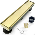 12 Inch Linear Shower Drain Bathroom Kitchen Golden Floor Drain Removable Capsule Pattern Cover Accessories Shower Drain 304 Stainless Steel Drain with Hair Strainer Adjustable Leveling Feet