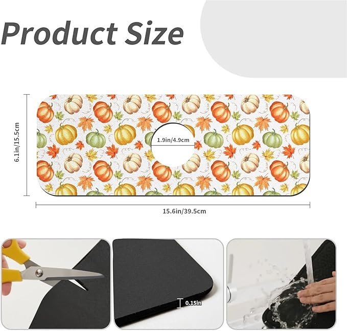Faucet Draining Mat For Kitchen Sink, Maple Pumpkin Diatom Mud Absorbent Drain Pad For Bathroom Kitchen Sink Splash Guard Drying Mat