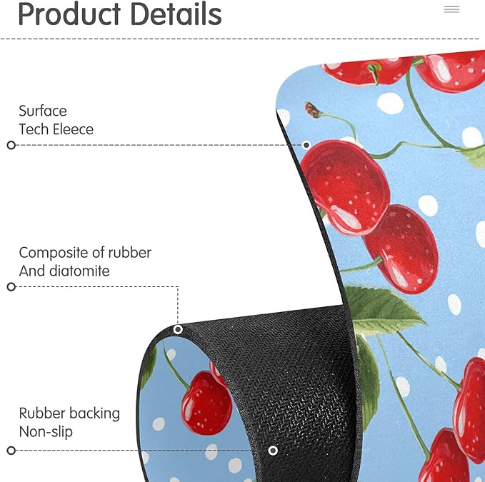 Kitchen Sink Splash Guard 2 PCS 14.7 Inch Sink Faucet Mat Splash Guard for Bathroom Countertop Water Absorbent Foldable Cuttable Soft Washable Light Blue Dots Red Cherry