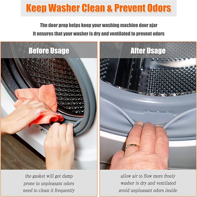 Front Load Washer Door Prop and Stopper, Removable Magnetic Washer Door Holder - Flexible Adjustable Washer Door Stopper Keep Washer Door Open to Prevent Odors - Orange