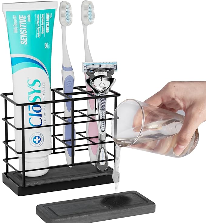 Toothbrush Holders, Bathroom Organizers and Storage with Instant Drying Stone, Bathroom Accessories Toothpaste Holders, Bathroom Counter Organizer, Black