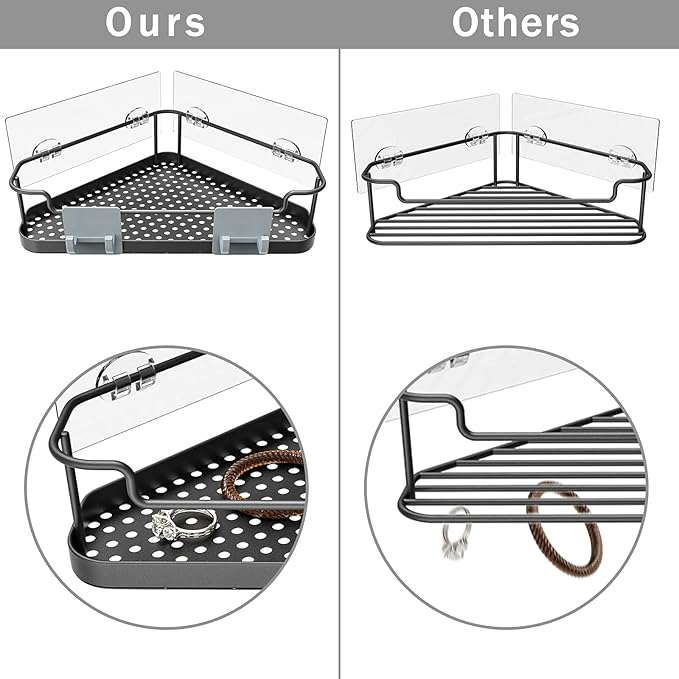 Orimade Corner Shower Caddy Organizer Basket with Hooks Adhesive No Drilling Wall Mount Bathroom Shelf Shampoo Holder Storage Rack Rustproof, 2 Pack-Black, Only for 90-Degree Corner
