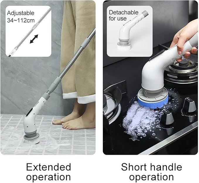 Electric Spin Scrubber for Cleaning Bathroom, Cordless Shower Scrubber Brush with Extendable Handle, Bathroom Accessories Scrub Brush for Tile Tub (White)