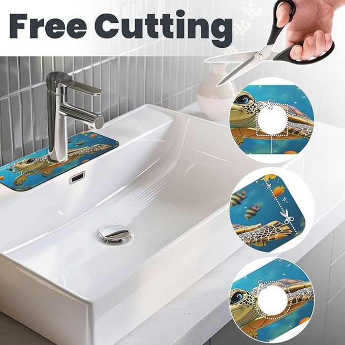 Turtle Ocean Life 15" X 5.5" Kitchen Sink Splash Guard, Faucet Guard Draining Mat, Faucet Suction Pad For Kitchen Bathroom