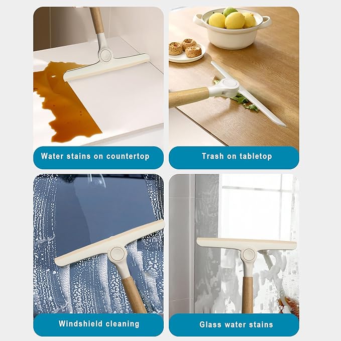 Show Squeegee for Glass Door Bathroom Squeegee with Bamboo Handle Show Wiper for Glass Door Window Tile Wall Car Windshield Mirror (Off White)