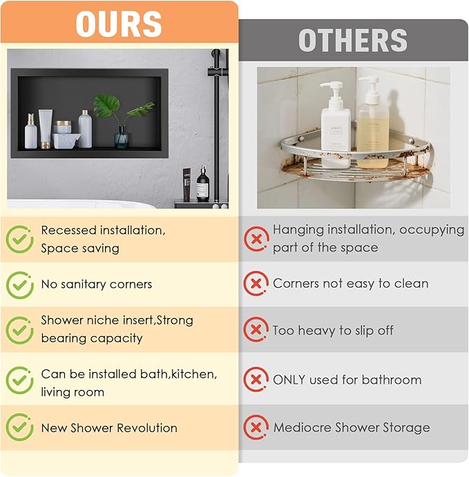 Suteck Shower Niche, 12"x24" Shower Niches Ready for Tile,Stainless Steel Shower Shelf Insert Niches for Tile Showers,Single Niche Tile Recessed for Bedroom,Living Room,Toile,Bathroom Storage Black