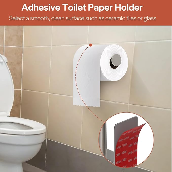 Toilet Paper Holder, Self-Adhesive Toilet Paper Roll Holder for Bathroom and Washroom, No-Drill SUS 304 Stainless Steel