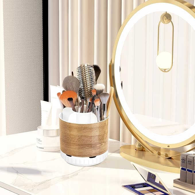 Wood Toothbrush Holders Organizers - Rotating Detachable 6 Slots Electric Toothbrush and Toothpaste Holde for Bathroom Accessories Organization Counter Vanity Sink Storage