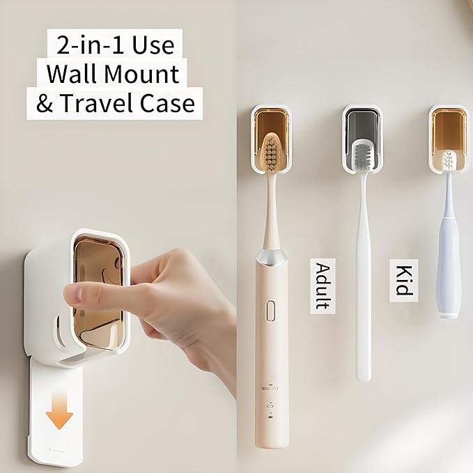 Electric Toothbrush Holder Wall Mounted for Bathroom, Toothbrush Holders with Cover for Shower, Single Slot Toothbrush Storage Organizer for Family and Travel (2 Grey)