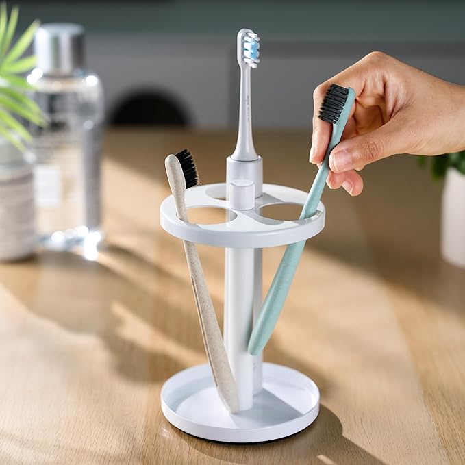 Electric Toothbrush Holder Stand for Bathroom: Stainless Steel Ventilated Organizer with Slots for Electric Toothbrushes & Razors, White