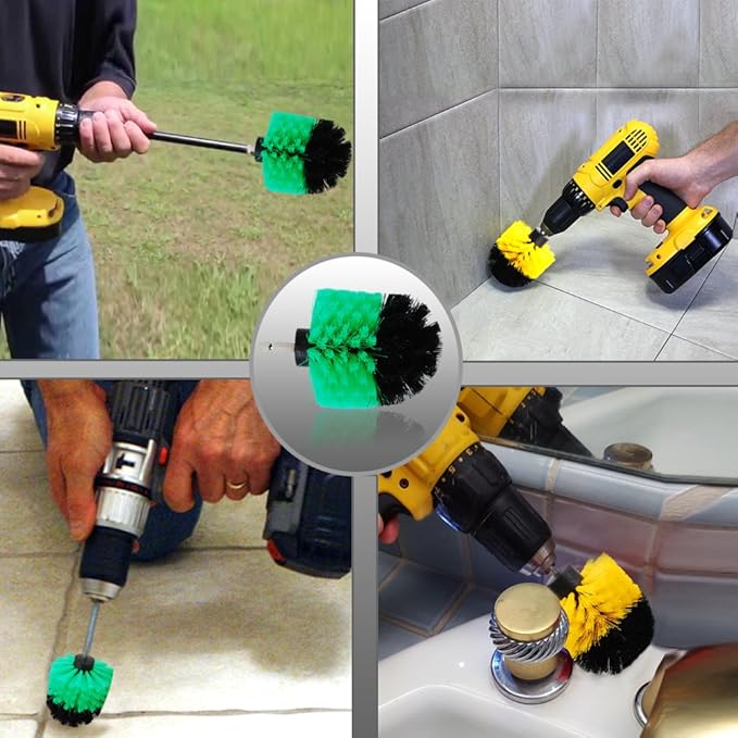 HIFROM Drill Brush - 2" Soft and 3" 4" Medium Power Scrubbing Brush Drill Attachment for Cleaning Showers Tubs Bathrooms Tile Grout Carpet Tires Boats Upholstery (Pack of 3)