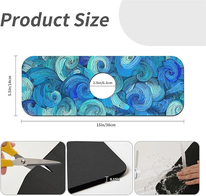 Kitchen Sink Splash Guard，Vortex and Spiral Faucet Mat Sink Gadgets-Super Absorbent Fast Drying Mat Drip Catcher for Kitchen, Bathroom,Sink Mat, Dish Drying Mat, Bathroom(15" X 5.5" )