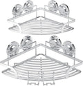 TAILI 2 Pack Powerful Suction Cup Corner Shower Caddy, Stainless Steel Rustproof Shower Shelf with Hook, Drill-Free Wall Mounted Basket, Large Capacity Removable Suction Cup Bathroom Organizer, Silver