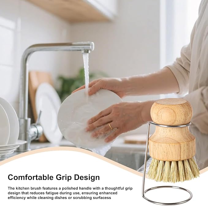Dish Brush - Scrubber Cleaner Bristles with Wooden Handle | Drain Rack Kitchen Dish Scrubber Brush for Sink, Pots, Pans, Shower, Bathroom, Grout or Tile Washing, 8x5.5cm