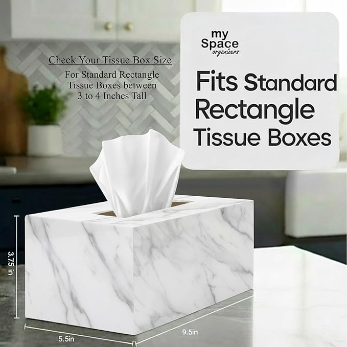 Tissue Box Cover Rectangle - Tissue Box Holder Rectangular - Compatible with Kleenex - Acrylic Marble Bathroom Accessories Decor