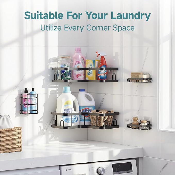 Veken Corner Shower Caddy 5-Pack, Advanced Rustproof Design, No Drilling Adhesive Shelves, Rack with Soap Holder, Large Capacity Bathroom Organizers and Storage, Wall-Mounted Kitchen & Home Decor
