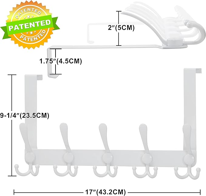 Dseap Over The Door Hook Hanger - Fits 1 3/8" to 1 3/4" Standard Doors | 5 Tri Hooks Heavy Duty Towel/Coat Rack | Door Organizer for Clothes, Jackets, Hats, Towels, Blue