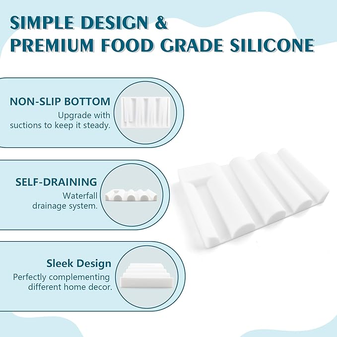 Silicone Soap Dish,Self Draining Soap Holder Perfect for Shower,Bathroom Sink,Kitchen Sink & Travel,Non-Slip Bar Soap Holder Extend Soap Life,Keep Soap Bars Dry Clean (White-2Pcs)