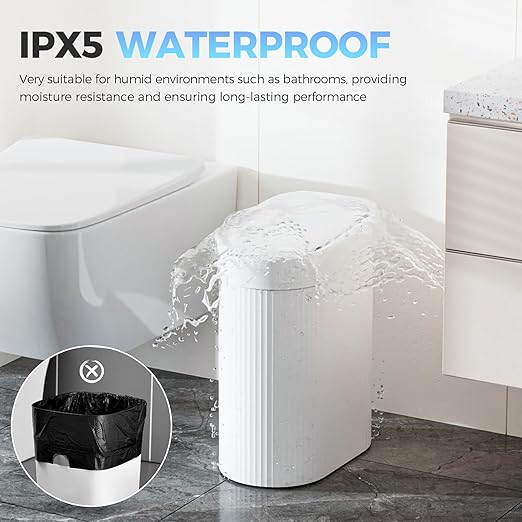 2 Pack 5 Gallon Bathroom Trash Can with Lid, Automatic Motion Sensor White Trash Can, Touchless Slim Waterproof Garbage Bin for Kitchen, Bedroom, Office, and Bathroom