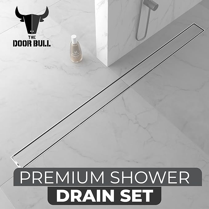 36 Inch Rectangular Linear Shower Drain Set with Reversible Flat & Tile Insert Cover, 304 Stainless Steel Bathroom Floor Drain with Hair Catcher, Shower Floor Drain Includes Adjustable Leveling Feet