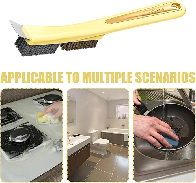 Kitchen Stove Top Brush - Steel Wire Scrubber with Built In Scraper | Heavy Duty Cleaning Gadget for Home Use, Dirt Removal Tool for Tile, Sink Drains, Stove Tops, Grout, Bathroom Corners, Household S