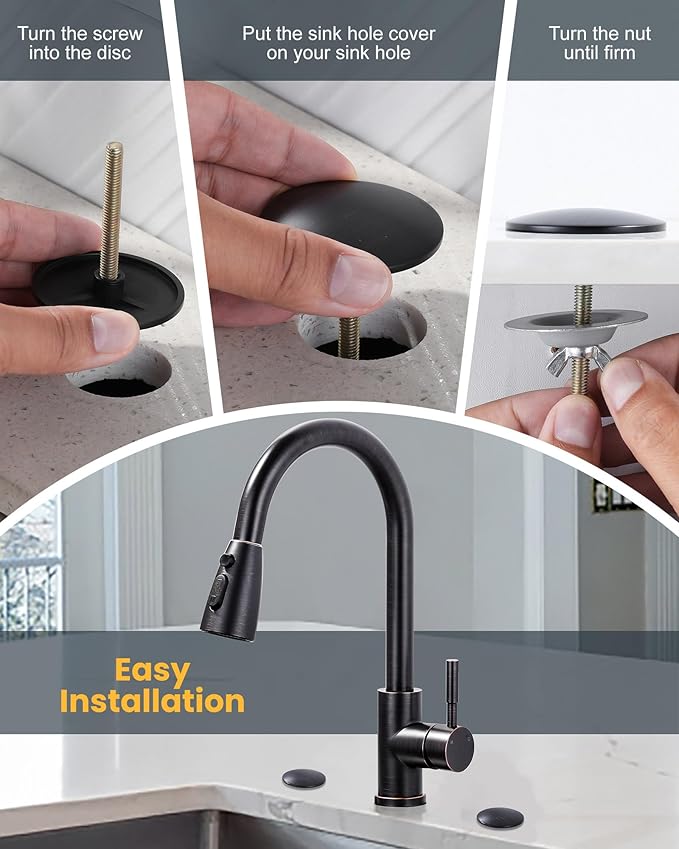 Kitchen Sink Hole Cover, 2 PCS Faucet Hole Cover for Kitchen Sink, Tap Hole Plate Stopper Cover Blanking Brass Metal Plug, Sink Countertop Hole Cap Cover, Oil Rubbed Bronze