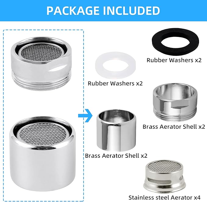 iFealClear 4 Pack Faucet Aerator, Stainless Steel Kitchen Sink Faucet Aerator Adapter with Solid Brass Shell, Male and Female Thread Water-conserving Bathroom Filter with Gasket, Chrome