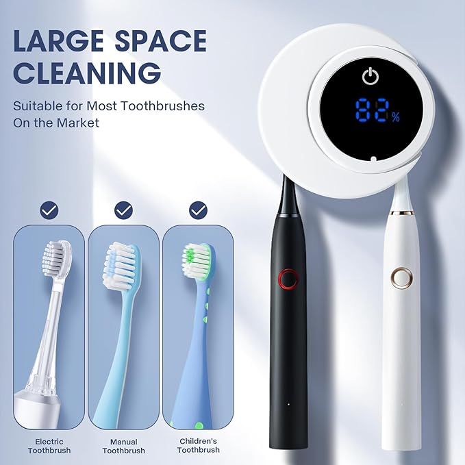Toothbrush Holders Cleaner & Dryer for Bathroom,Wall Mounted Toothbrush Holder Case with LED Smart Screen,Toothbrush Cleaner with Auto Inductive Open/Close Cover for Home Travel (White)