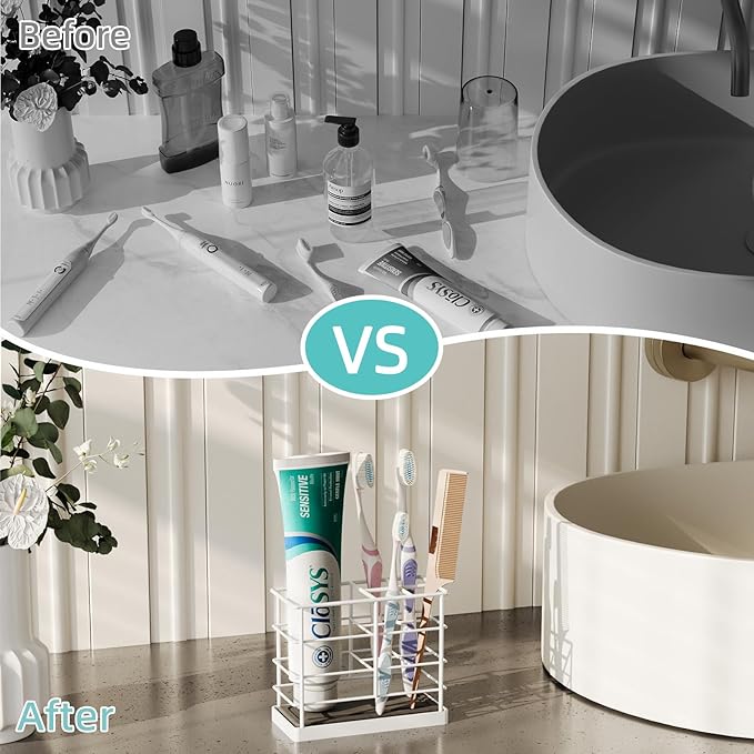 Toothbrush Holders, Bathroom Organizers and Storage with Instant Drying Stone, Bathroom Accessories Toothpaste Holders, Bathroom Counter Organizer, White