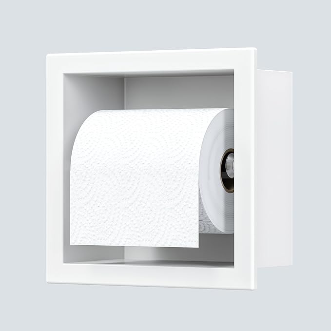 Toilet Paper Holder, SUS 304 Stainless Steel Recessed Toilet Paper Holder Built-in, in Wall Toilet Paper Wall Holder for Bathroom, Matte White