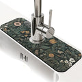 Kitchen Sink Splash Guard，Dark-green black flowers Faucet Mat Sink Gadgets-Super Absorbent Fast Drying Mat Drip Catcher for Kitchen, Bathroom,Sink Mat, Dish Drying Mat, Bathroom(15" X 5.5" )