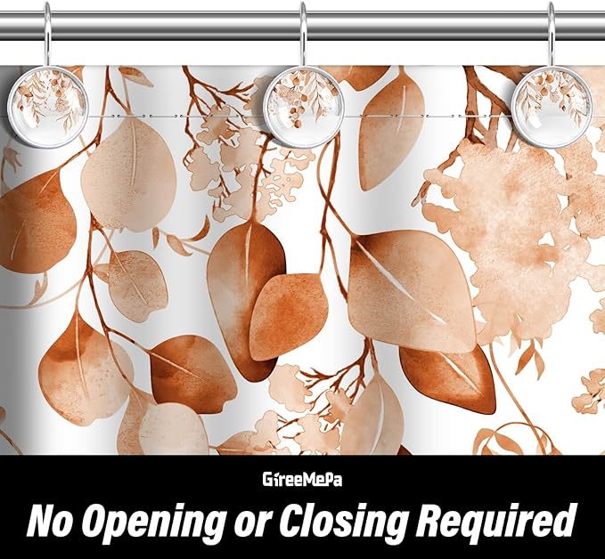 12 Pcs Orange Eucalyptus Decorative Shower Curtain Hooks Rustproof Stainless Steel Shower Rings Hanger for Modern Living Room Bedroom Bathroom Decor
