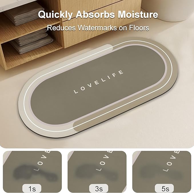 Rubber Bath mats Quick-Drying Non-Slip Bathroom mat Super Absorbent Bath mat Instant Dry Bath mat, Bathroom Rug in Front of The Kitchen Sink, Shower Room, Bathtub, Oval(Brown+16.9x26.7in+16.9x35.4in)