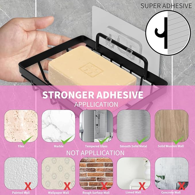 Soap Dish Holder No Drilling 304 Rustproof Stainless Steel Wall Mounted Soap Holder Tray Bar Sponge Holder for Bathroom & Kitchen