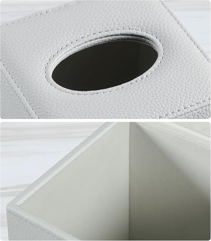 PU Leather Tissue Box Cover Square Tissue Box Holder with Magnetic Closure, Decorative Tissue Holder for Bathroom Bedroom Office (Grey)
