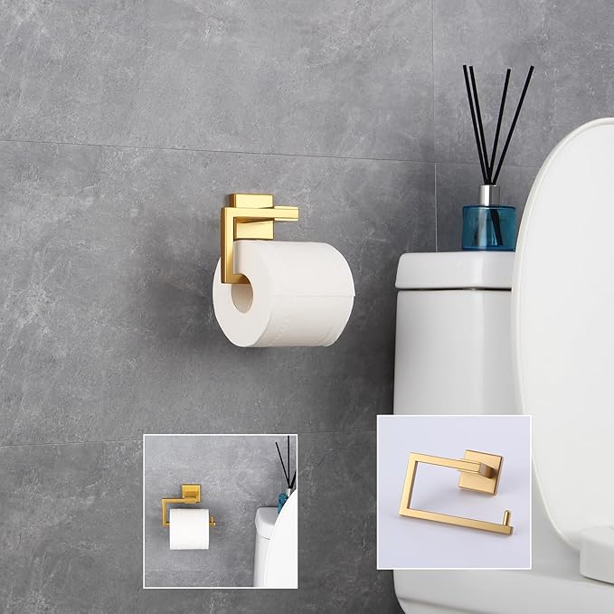 GERZWY Gold Stainless Steel Toilet Paper Holder Paper Towel Dispenser Tissue Roll Hanger Wall Mounted JG1905-BE