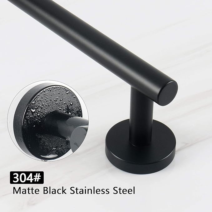 NearMoon Bath Towel Bar, Thicken Stainless Steel Shower Towel Rack Holder Wall Mounted for Bathroom, 16-lnch Overall Length-13-lnch Usable Hanging Space (2 Pack, Matte Black)