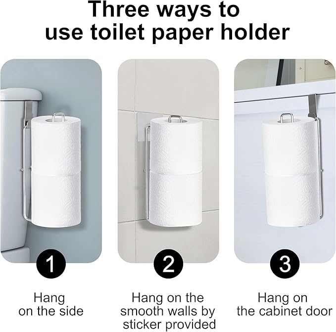 Bathroom Toilet Paper Holder with Storage Extra 2 Rolls, Over The Tank Toilet Paper Holder Wall Mount, Small Restroom Organizer, Adhesive RV Tissue Storage, Stainless Steel, Silver, 1PC