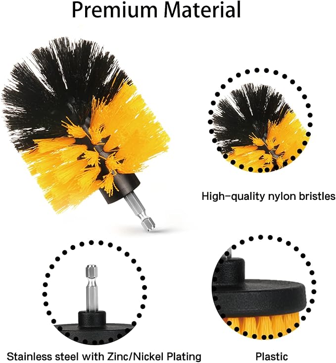 Drill Brush Attachment Set, 7 Pack 1/4in Power Scrubber Brush + Extend Long Rod, Brush Drill Attachment, Power Cleaning Scrub Brush for Bathroom, Tub, Tile, Corner, Floor