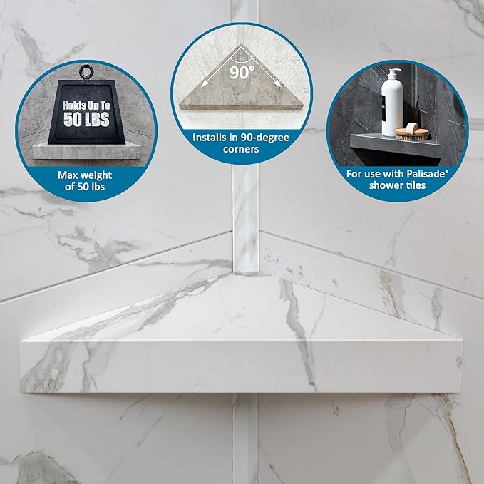 Palisade Vinyl Waterproof Corner Shower Shelf in Rain Cloud