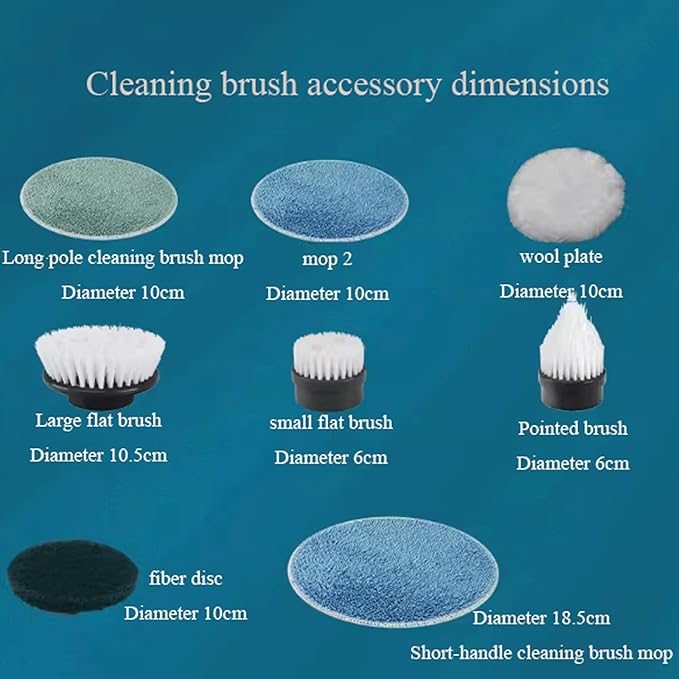 Floor Tile Toilet Brush Long Handle Bathroom Brush Cordless Electric Cleaning Brush with 8 Replaceable Brush Heads for Home ()