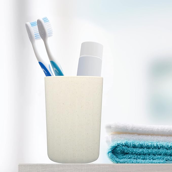 VOCOSTE 1Pc Bathroom Tumbler with Smooth Lines, Wheat Straw Cup, for Bathroom for Toothpaste Beige 4.09''x2.80''