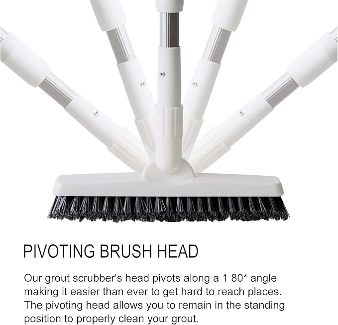 Adjustable Long Handle Brush Hard Bristles Deck Brush with 51.2'' Extension Pole Floor Scrub Brush for Bathroom, Patio, Corner Cleaning