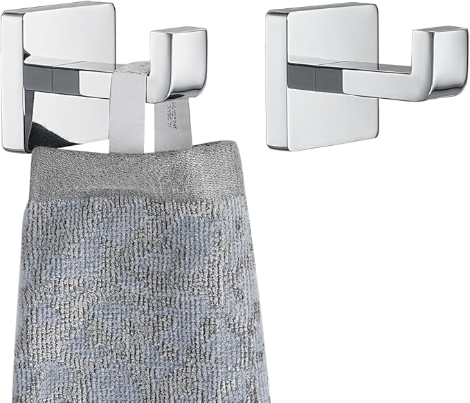 JQK Bathroom Towel Hook Chrome, Coat Robe Clothes Bath Wall Hooks for Kitchen Garage SUS 304 Stainless Steel Thick 0.8mm, 2 Pack Polished Chrome, TH250-CH-P2